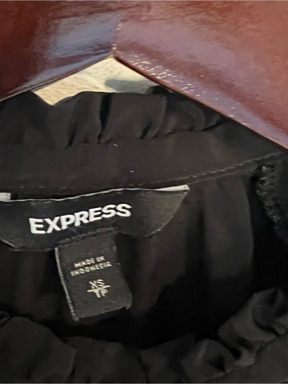 Express Black Ruffle-Neck Button-Front Blouse - Picture 3 of 6